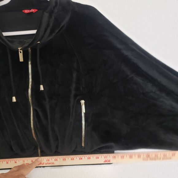 Guess‎ Womens Black Velour Crop Y2K Style Bomber Jacket Metal Zippers Size XL - Picture 5 of 9